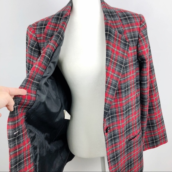 VTG Plaid Womens Wool Blazer Jacket One Button 10 - Picture 9 of 16